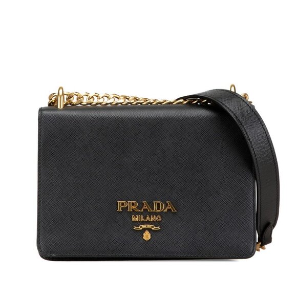 PRADA Black Leather Saffiano Shoulder Bag - Picture 1 of 11